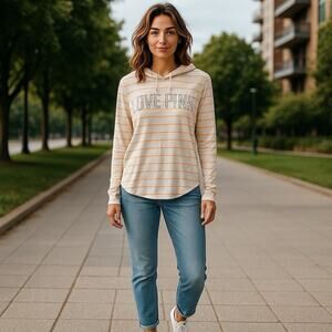 Victoria's Secret Pink Hooded Campus Long Sleeve Tee Color White w/Orange Stripe